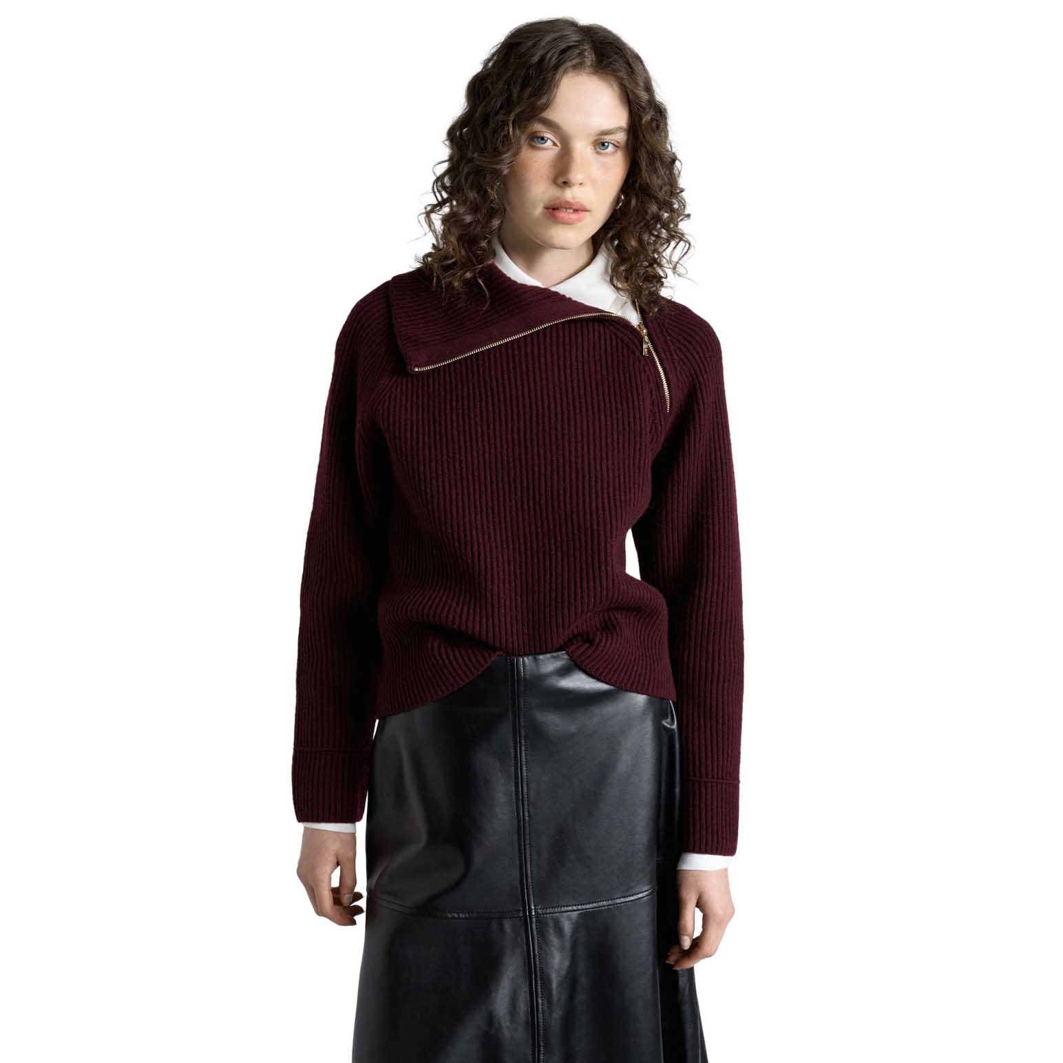 Cue Merino Bias Zip Neck Knit